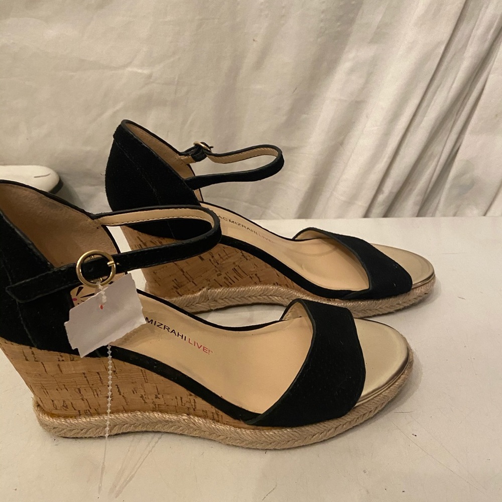 Isaac MizrahiLive black suede wedge sandals 8.5